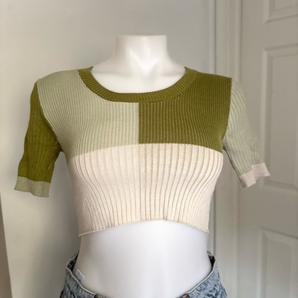 Garage Olive and Cream Patchwork Crop Top